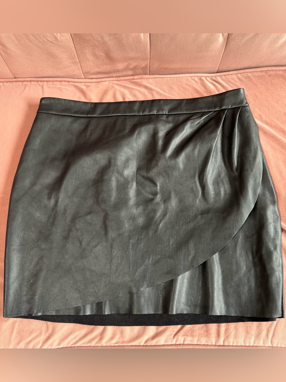 Express | Black Faux Leather High Rise Draped Wrap Mini Skirt Size 14